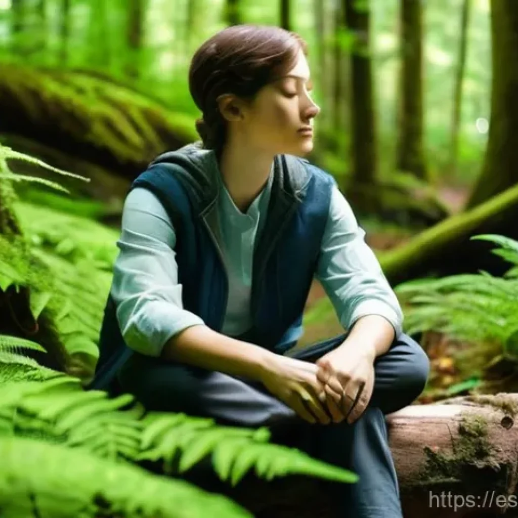 생태 지혜와 정신 건강의 상관관계 - **Prompt 1: Serene Forest Immersion**
"A person in their late 20s to early 30s, dressed in comfo...