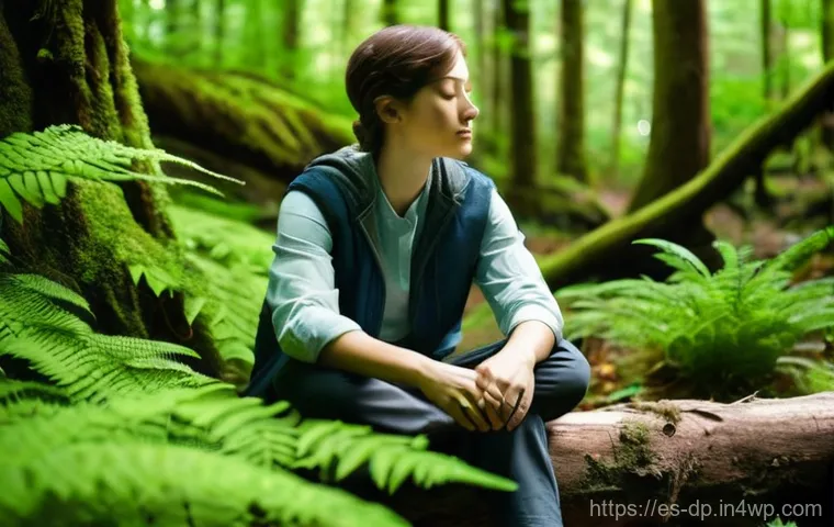 생태 지혜와 정신 건강의 상관관계 - **Prompt 1: Serene Forest Immersion**
"A person in their late 20s to early 30s, dressed in comfo...