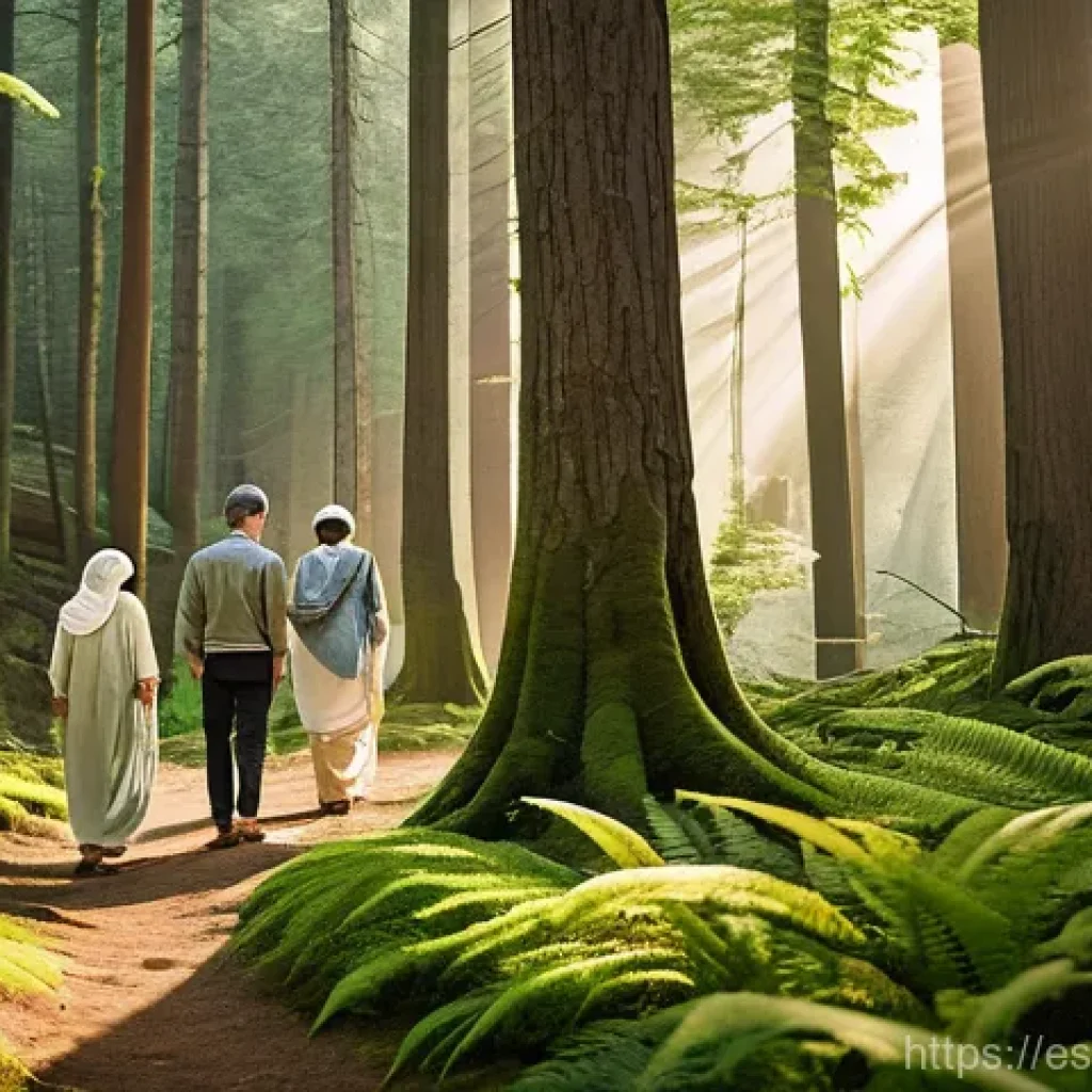 생태 지혜와 물리적 건강의 관계 - **Prompt:** A serene and deeply peaceful image of a diverse group of adults and older children (all ...