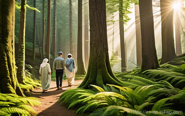 생태 지혜와 물리적 건강의 관계 - **Prompt:** A serene and deeply peaceful image of a diverse group of adults and older children (all ...