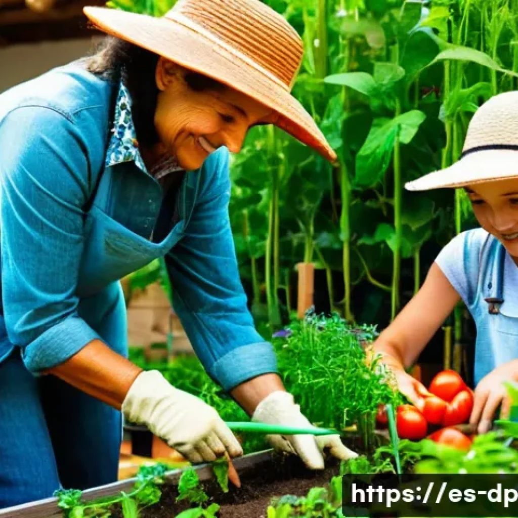 생태 지혜 생활을 위한 멘토링 프로그램 - **Prompt:** "A heartwarming scene in a sun-drenched community garden in Seville, Spain. Diverse grou...