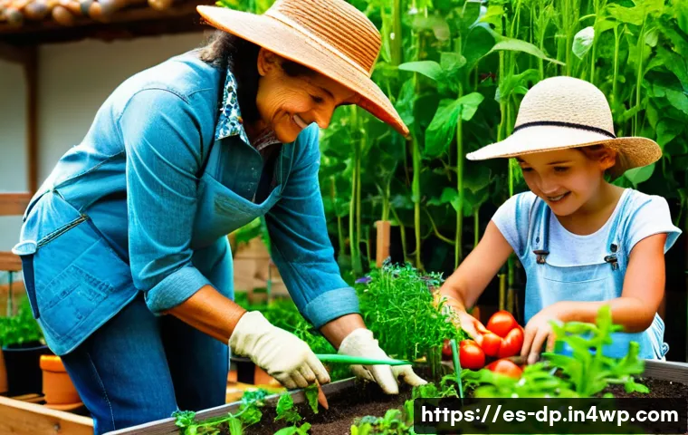 생태 지혜 생활을 위한 멘토링 프로그램 - **Prompt:** "A heartwarming scene in a sun-drenched community garden in Seville, Spain. Diverse grou...
