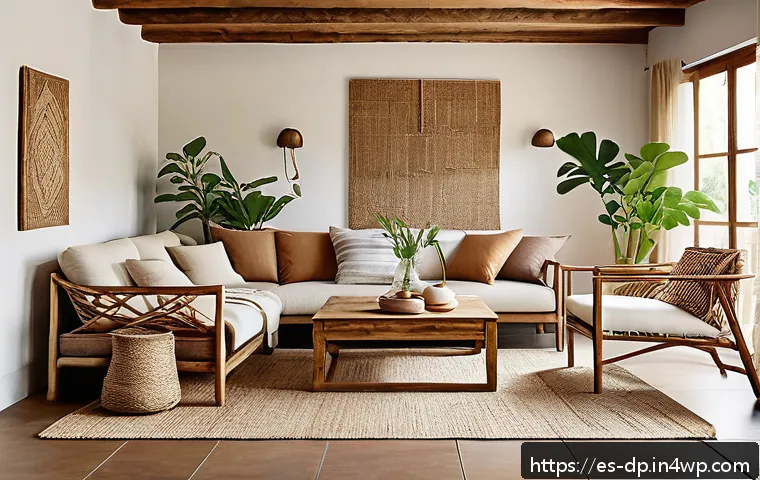 자연 친화적인 인테리어 디자인 - A cozy modern rustic living room featuring furniture made from FSC-certified and recycled wood, show...