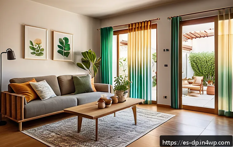 환경 친화적인 생활 습관 만들기 - A cozy modern living room in a Spanish home illuminated by warm LED lighting fixtures, showing energ...