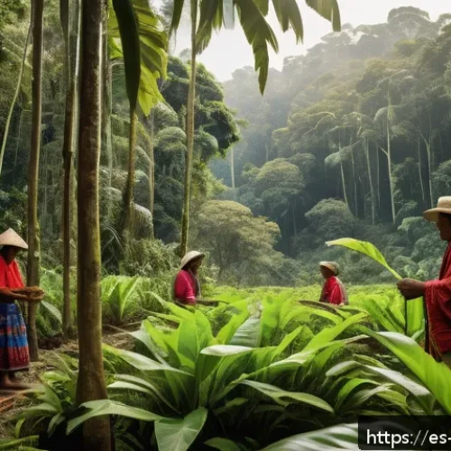 Home 32 생태 지혜의 역사적 배경 - A vibrant scene depicting an indigenous Amazonian community engaging in traditional sustainable agri...