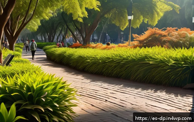 생태 지혜와 동물 복지 연계하기 - A vibrant urban green corridor in a Latin American city, featuring lush native plants and trees conn...