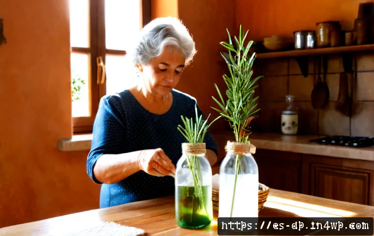 생태 지혜를 활용한 가정용품 선택 - Photorealistic sunlit kitchen in a Spanish Mediterranean home, an older woman thoughtfully comparing...